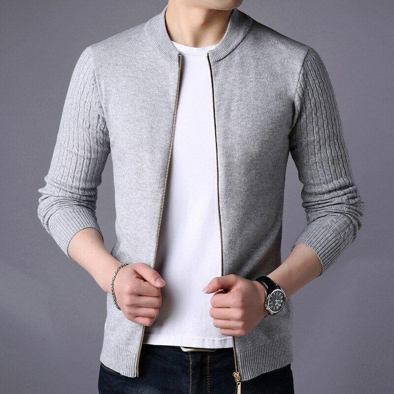 Men's Wool Cardigan with Central Zipper - Veltic