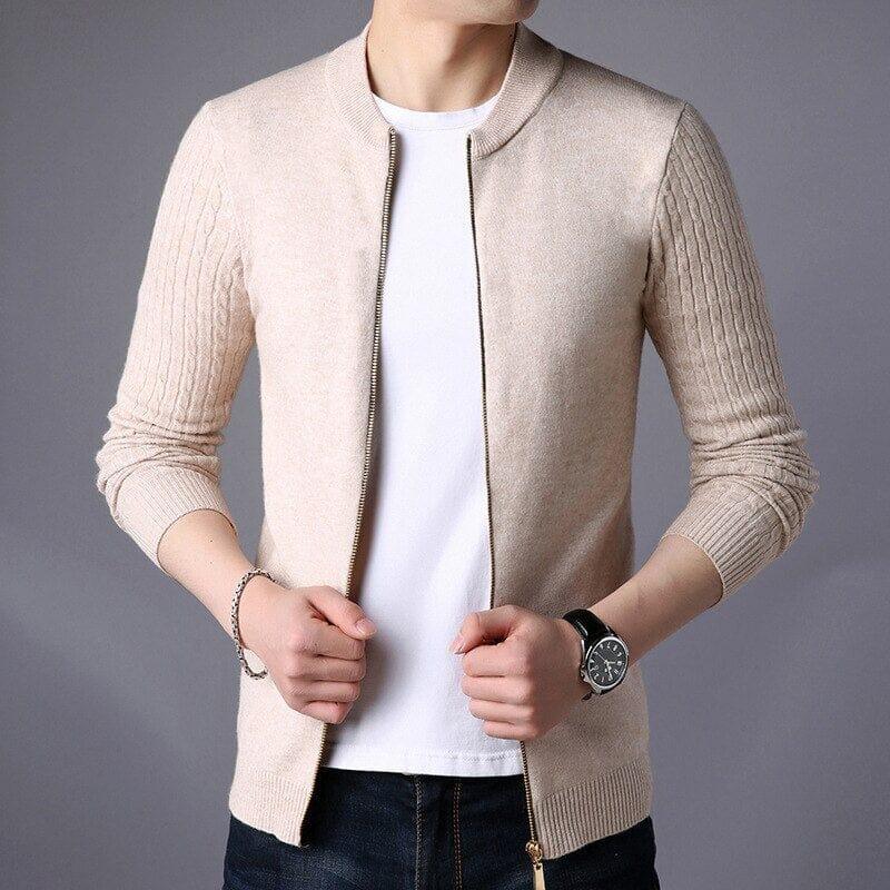 Men's Wool Cardigan with Central Zipper - Veltic