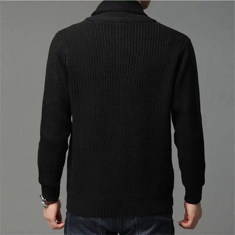 Men's Ribbed Knit Cardigan with Shawl Collar - Veltic