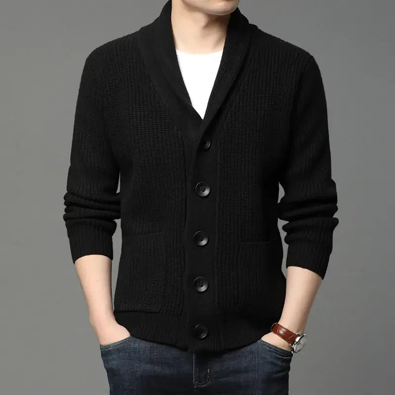 Men's Ribbed Knit Cardigan with Shawl Collar - Veltic