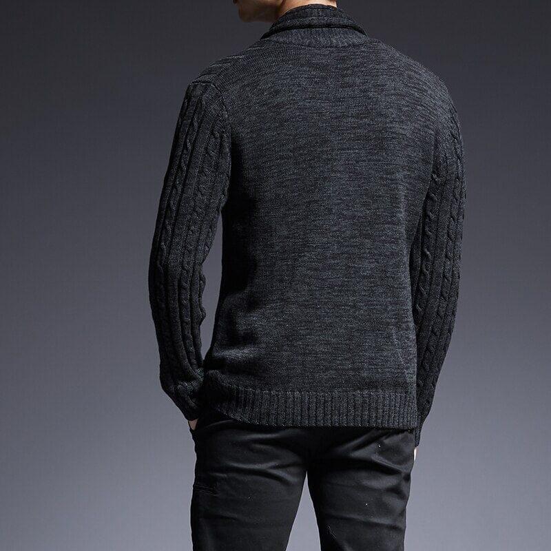 Men's Thick Cardigan with Shawl Collar and Braided Stitch - Veltic