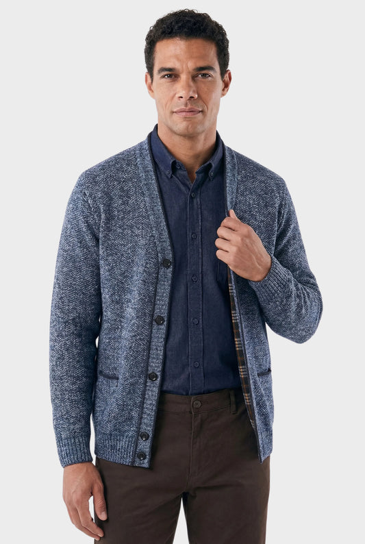 Men's Mixed Wool Cardigan with Checked Lining - Veltic