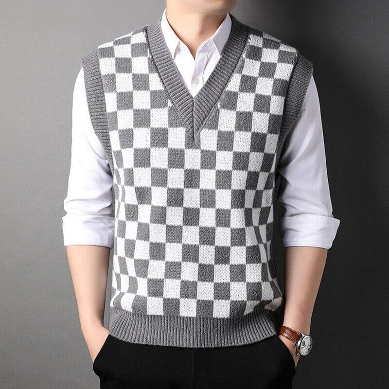Men's Vest with Embroidered Checkered Pattern Carlsen - Veltic