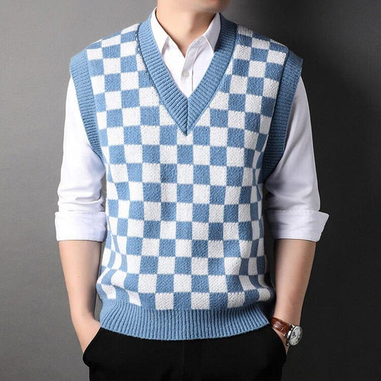 Men's Vest with Embroidered Checkered Pattern Carlsen - Veltic