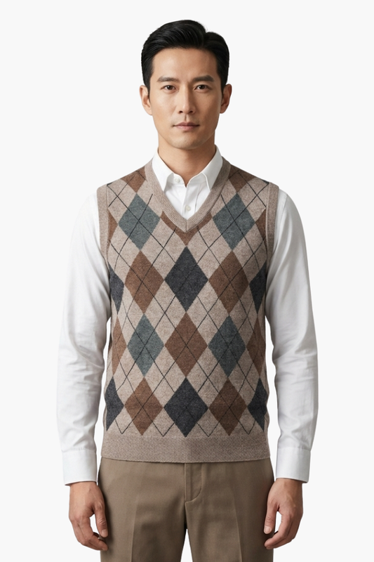 Men's Diamond Knit Vest with Geometric Print - Veltic