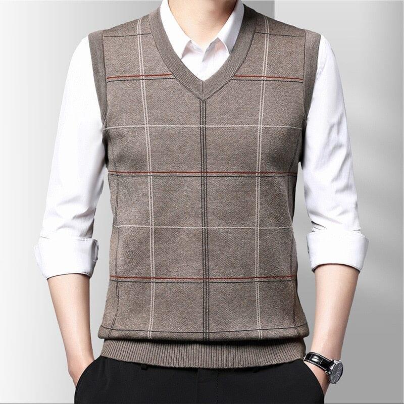 Men's Knitted Vest with Geometric Print Cassel - Veltic