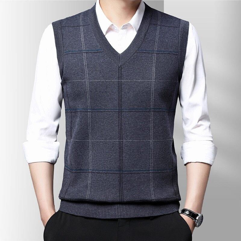Men's Knitted Vest with Geometric Print Cassel - Veltic