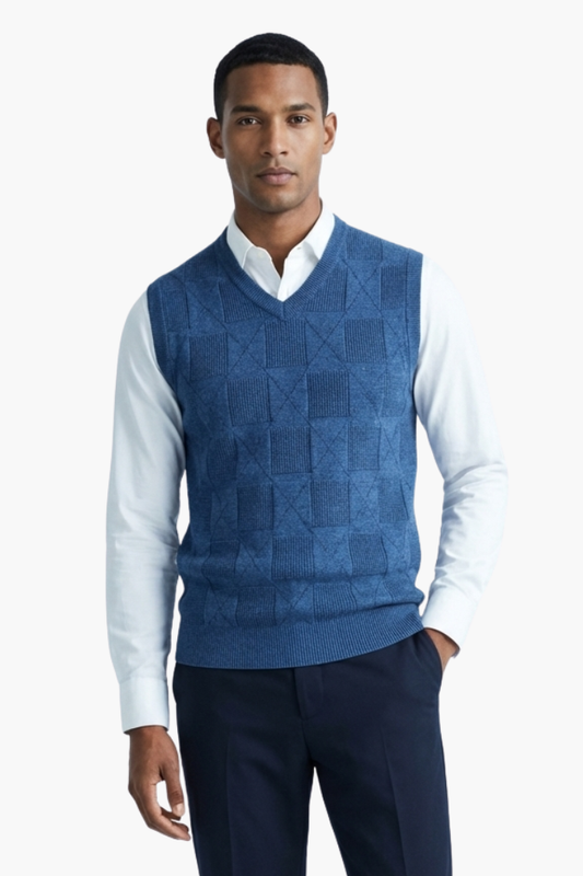Men's Checked Knit Vest with Classic Design - Veltic