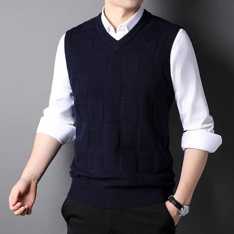 Men's Checked Knit Vest with Classic Design - Veltic