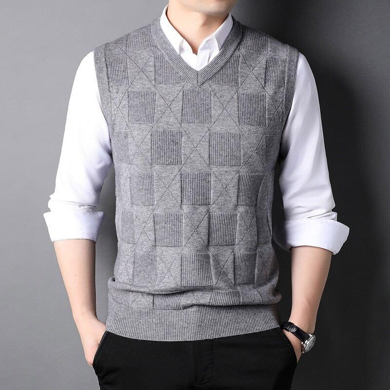 Men's Checked Knit Vest with Classic Design - Veltic