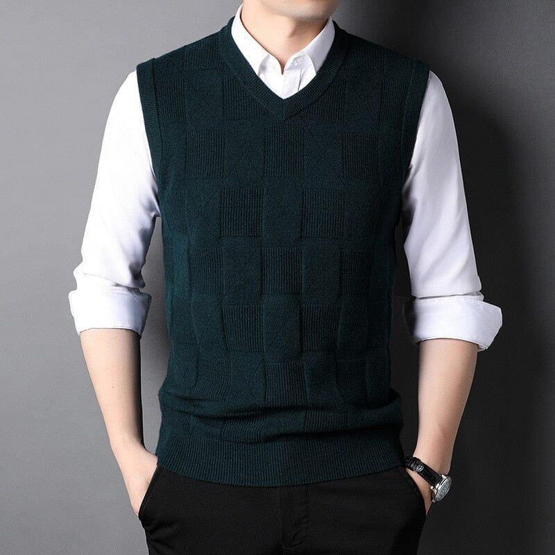 Men's Checked Knit Vest with Classic Design - Veltic