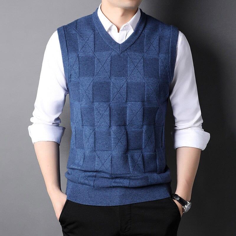 Men's Checked Knit Vest with Classic Design - Veltic