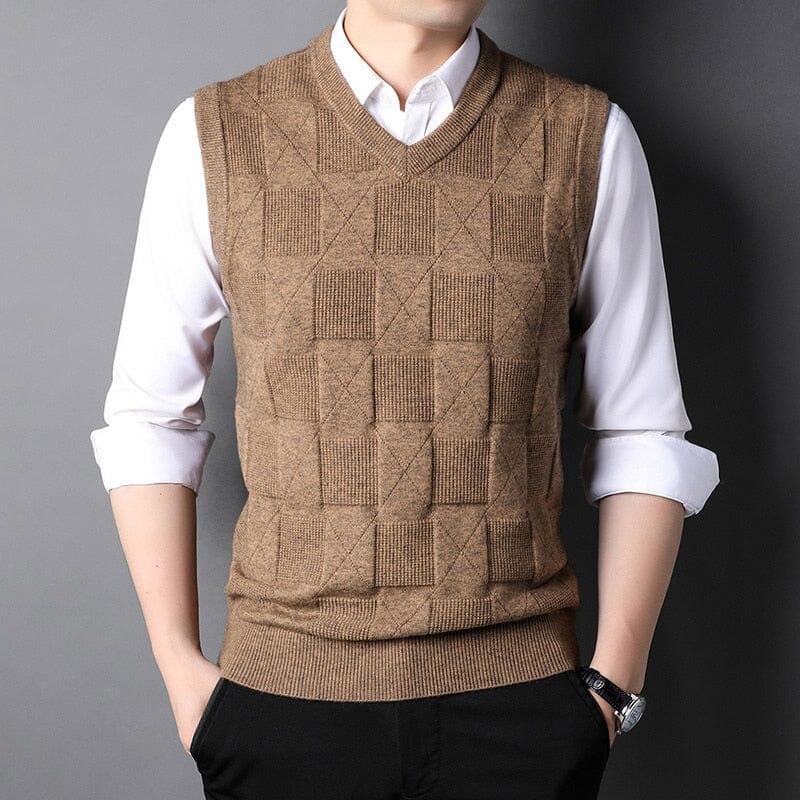 Men's Checked Knit Vest with Classic Design - Veltic