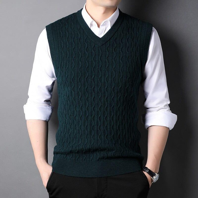 Men's Knitted Vest with Classic V-Neck - Veltic