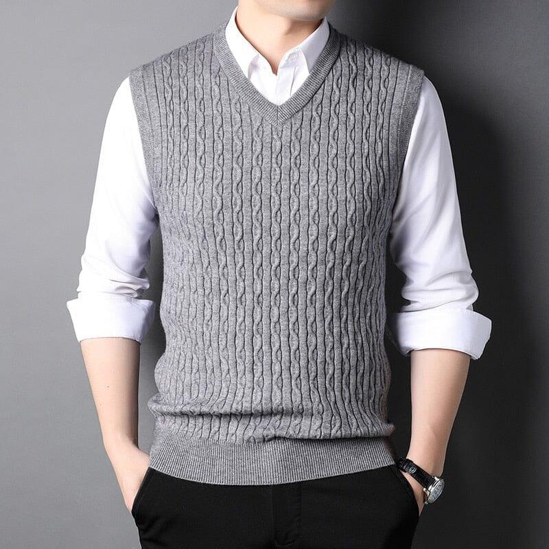 Men's Knitted Vest with Classic V-Neck - Veltic