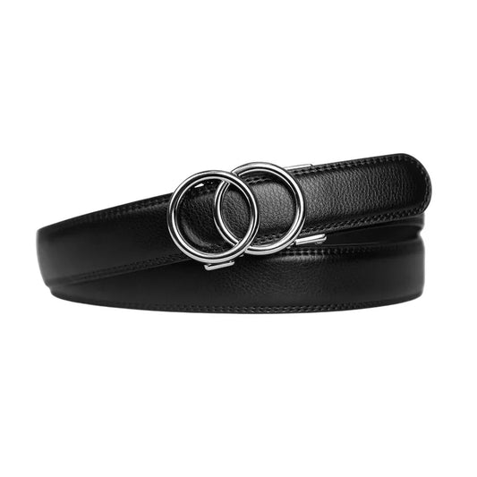 Silver-black men's leather belt with sleek silver buckle from Tussmode