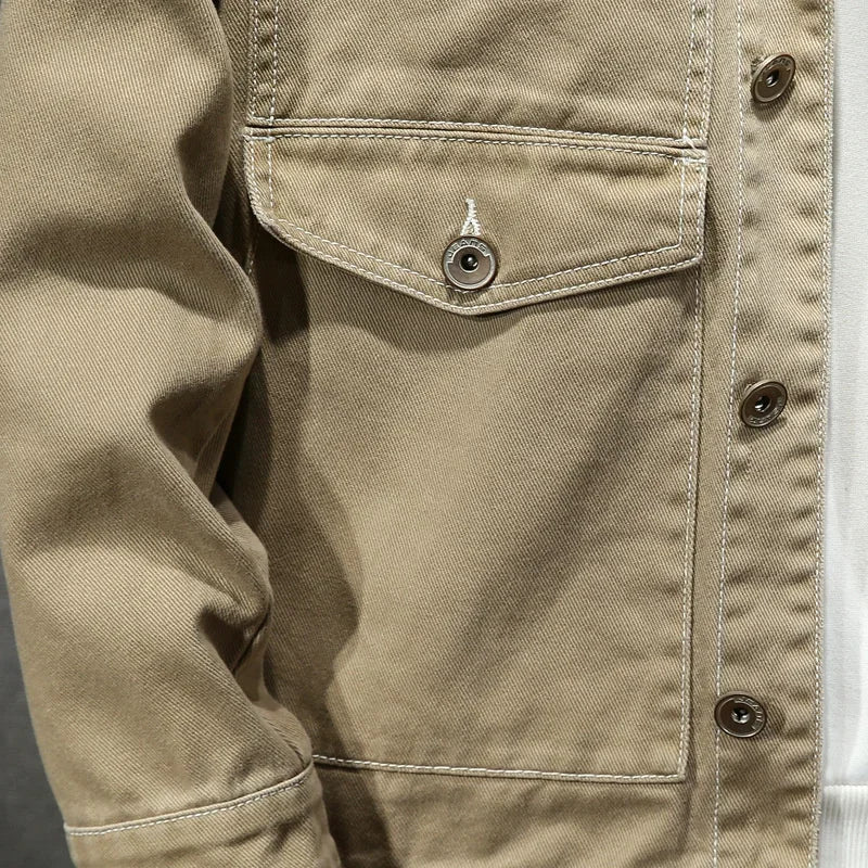 Men's Khaki Denim Jacket - Veltic
