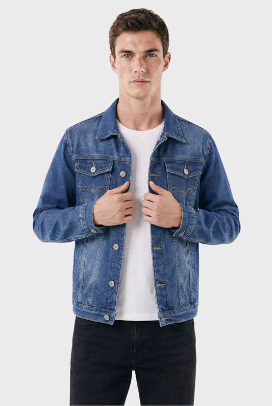 Men's Quilted Trucker Denim Jacket with Wool Lining - Veltic