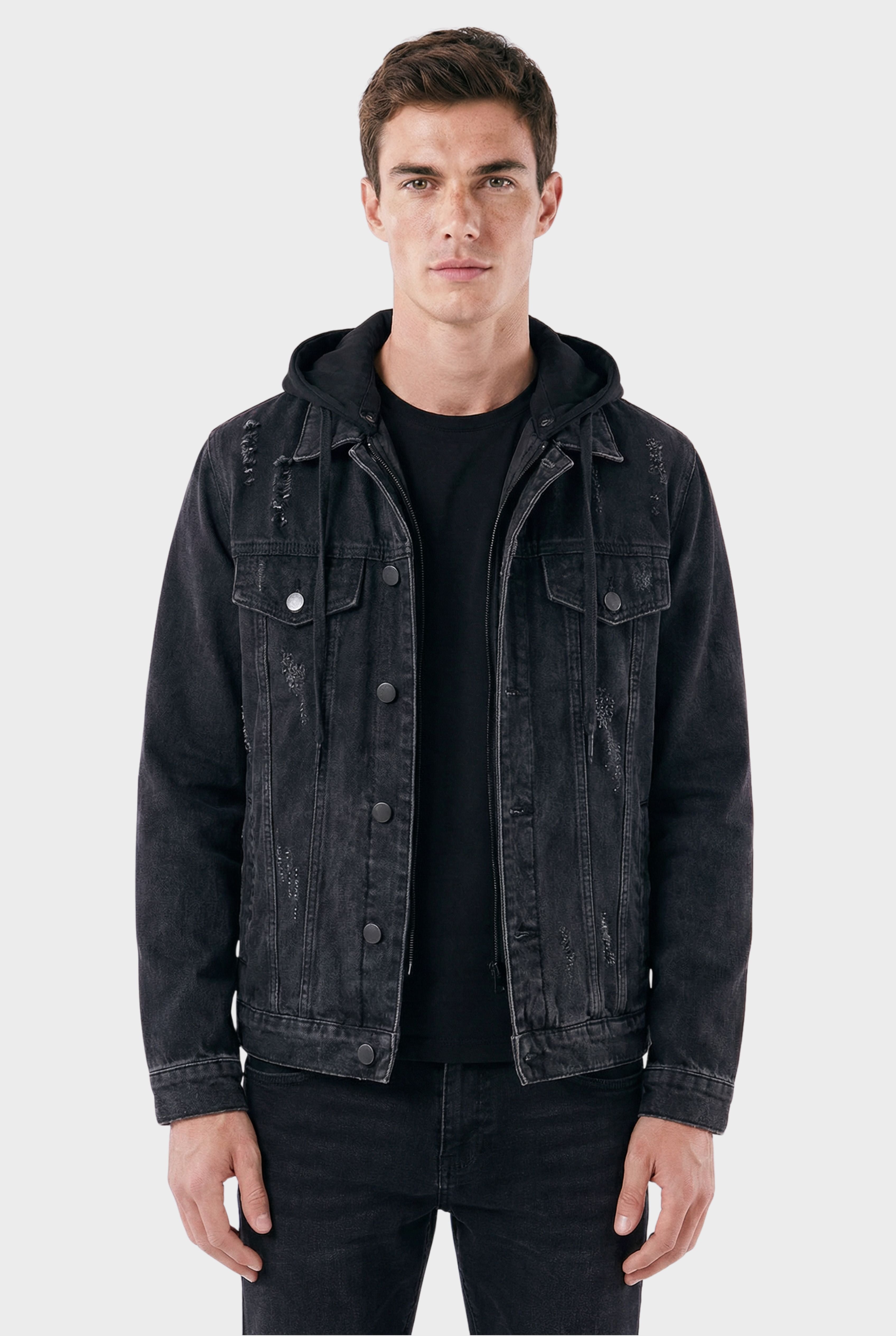 Men's Trucker Essentials Denim Jacket with Hood - Veltic