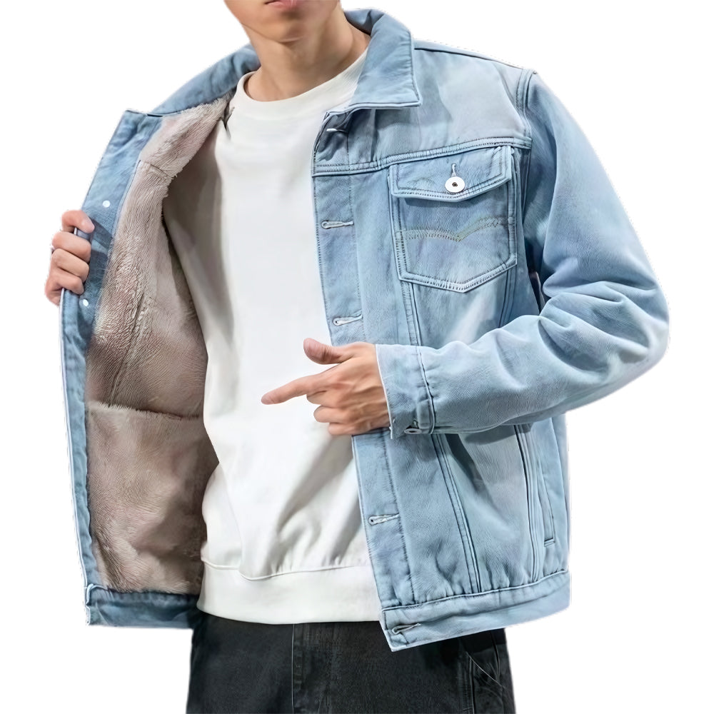 Men's Quilted Trucker Denim Jacket with Wool Lining - Veltic