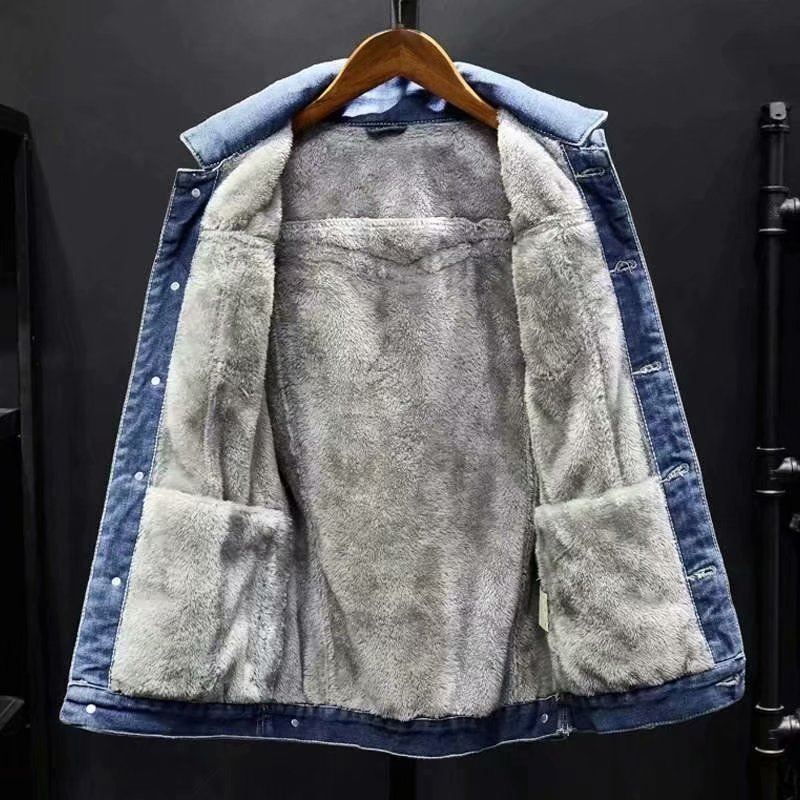 Men's Quilted Trucker Denim Jacket with Wool Lining - Veltic