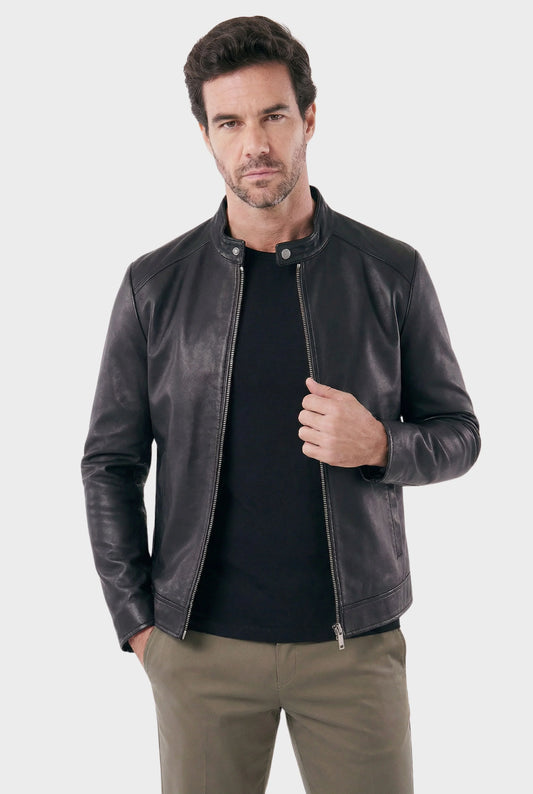 Men's Slim Biker Leather Jacket - Veltic