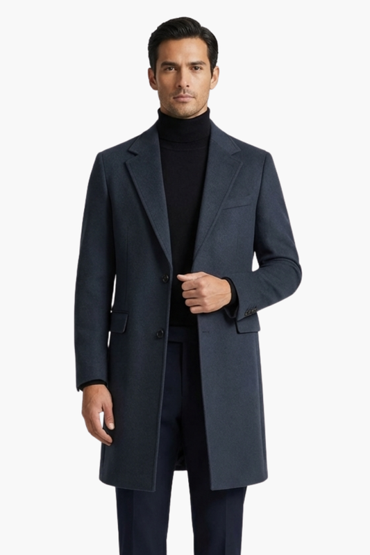 Men's Overcoat with Structured Notched Lapel - Veltic