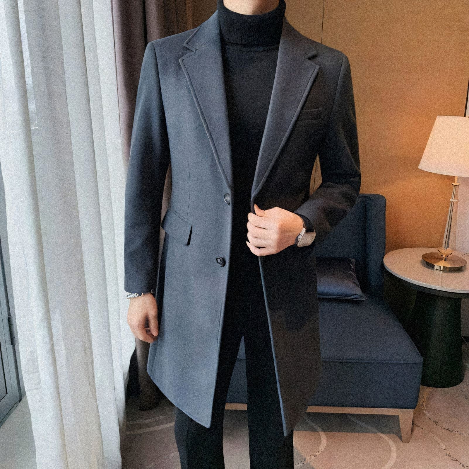 Men's Overcoat with Structured Notched Lapel - Veltic