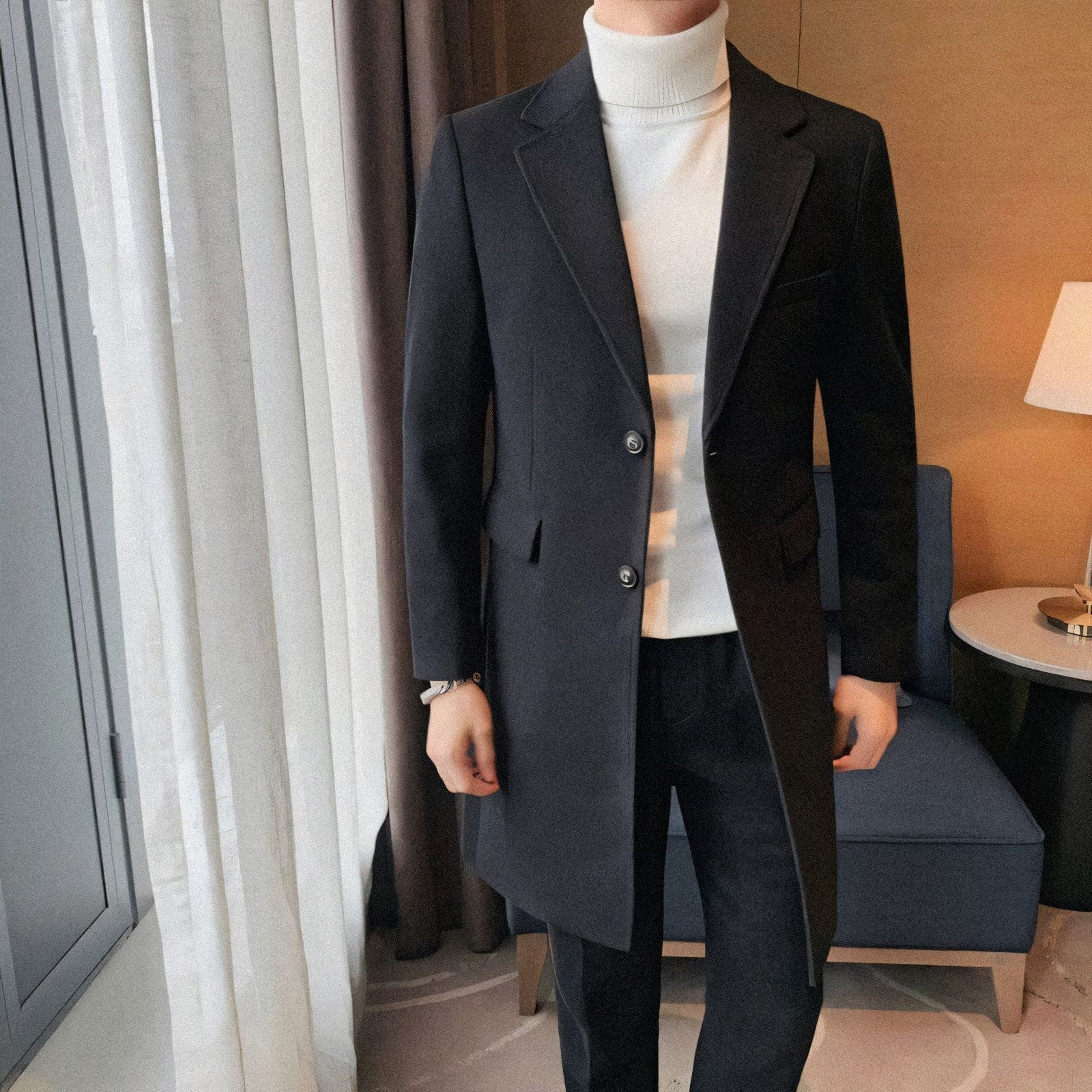 Men's Overcoat with Structured Notched Lapel - Veltic