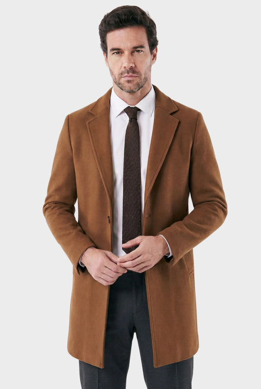 Veltic Men's Mid-Length Overcoat with Notched Lapel Essentials - Veltic
