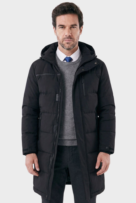 Veltic Men's Mid-Length Puffer Overcoat with Hood Jersey - Veltic
