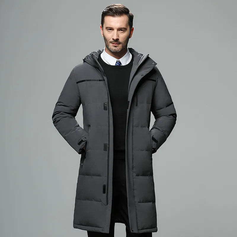 Veltic Men's Mid-Length Puffer Overcoat with Hood Jersey - Veltic