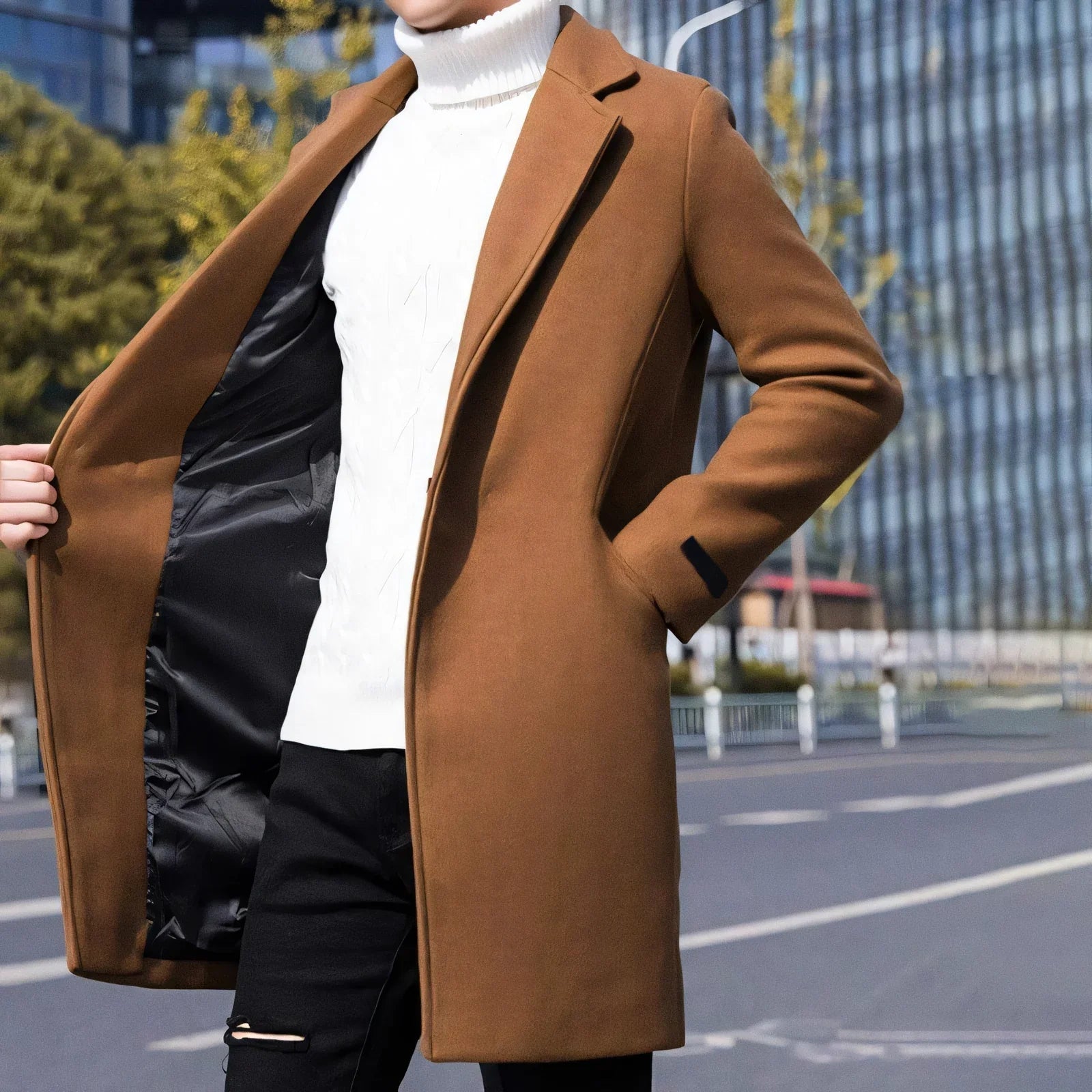 Veltic Men's Mid-Length Overcoat with Notched Lapel Essentials - Veltic