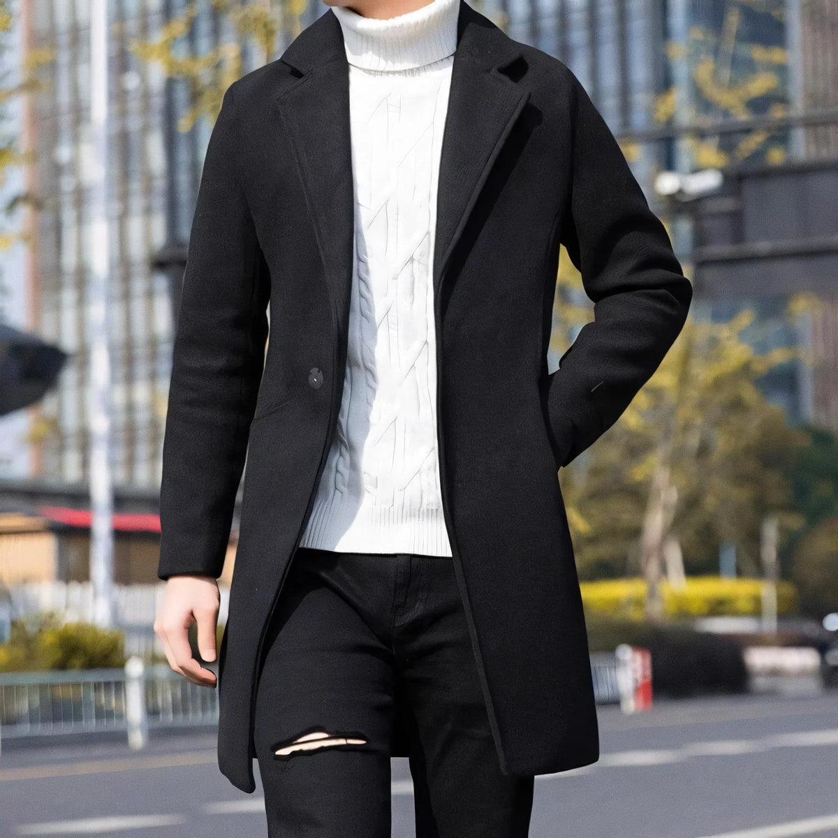 Veltic Men's Mid-Length Overcoat with Notched Lapel Essentials - Veltic