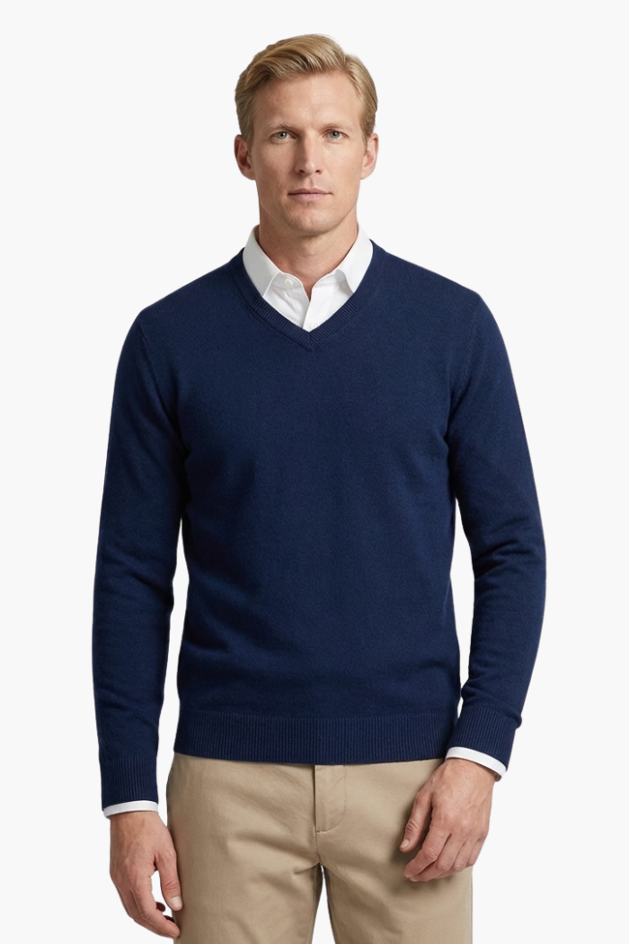 Men's Casual V-Neck Knit Sweater front view