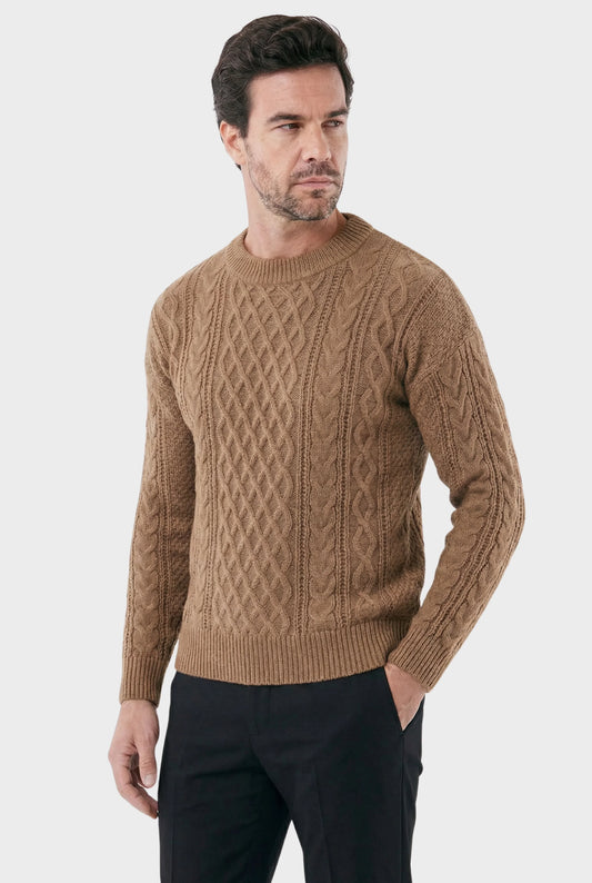Men's Brushed Wool Sweater with Double Noir Embroidery - Veltic