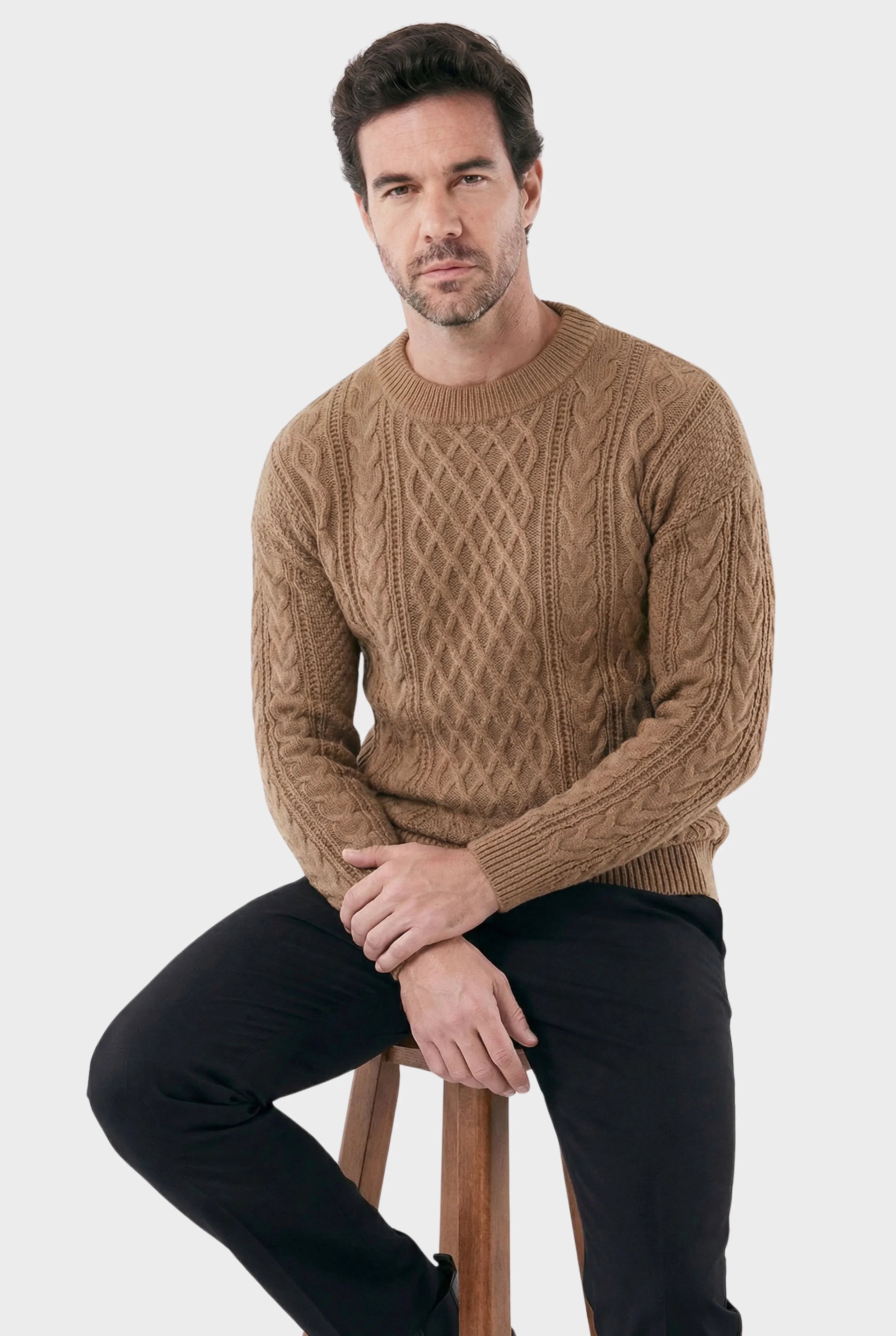 Men's Brushed Wool Sweater with Double Noir Embroidery - Veltic