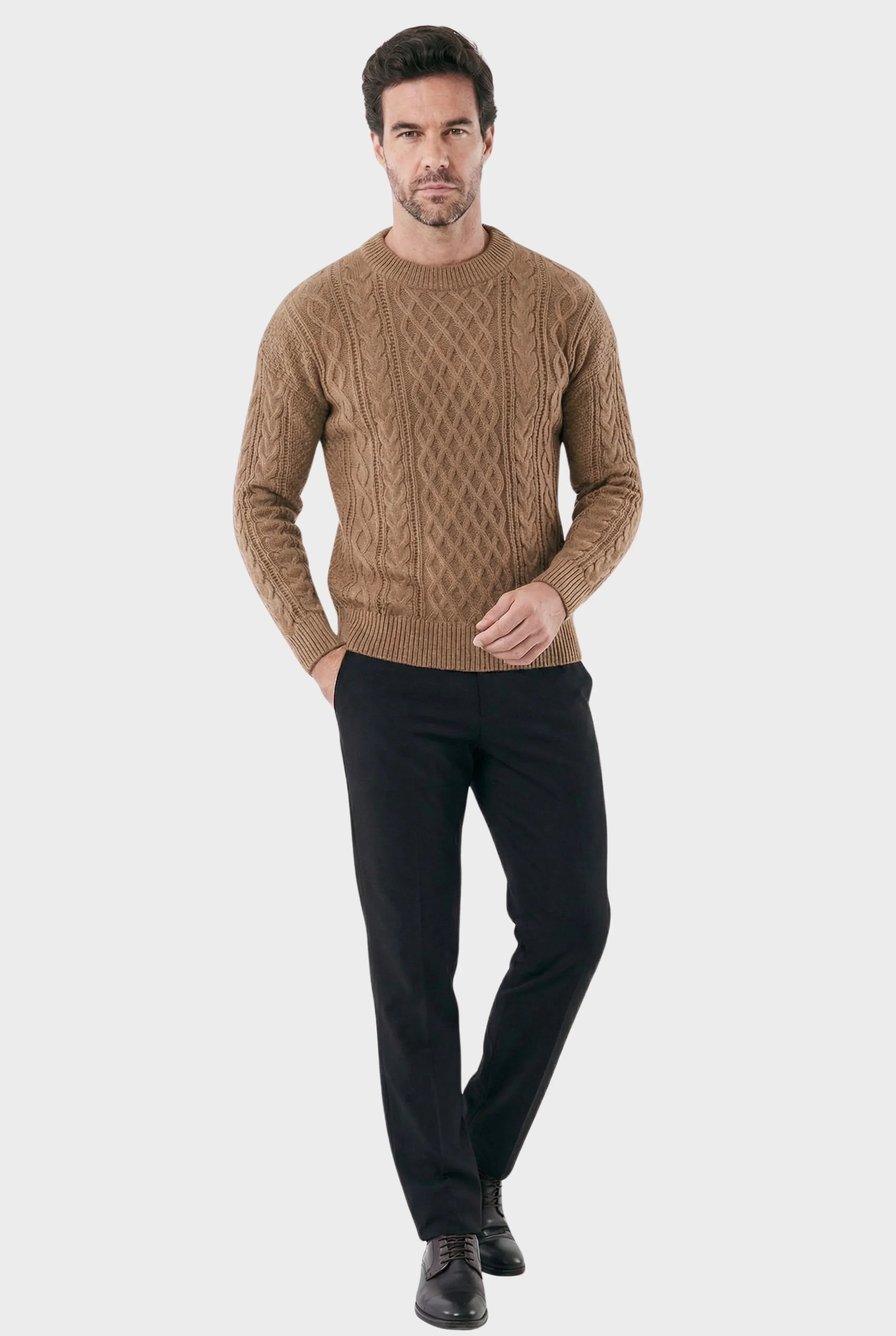 Men's Brushed Wool Sweater with Double Noir Embroidery - Veltic