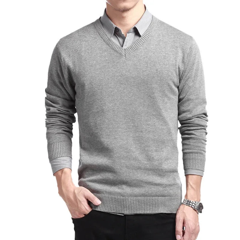 Men's Casual V-Neck Knit Sweater side view