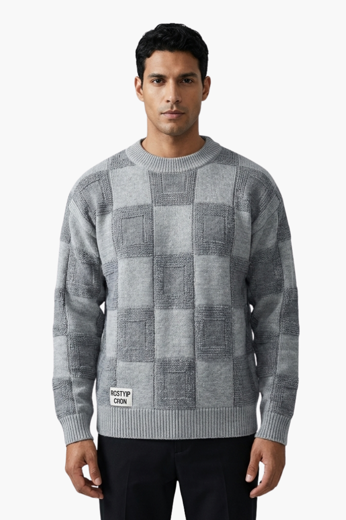 Men's Sweater with Raised Checkered Pattern - Veltic
