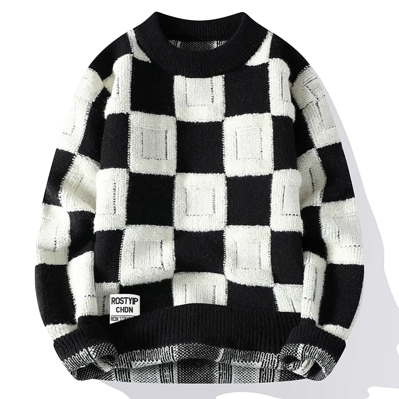 Men's Sweater with Raised Checkered Pattern - Veltic