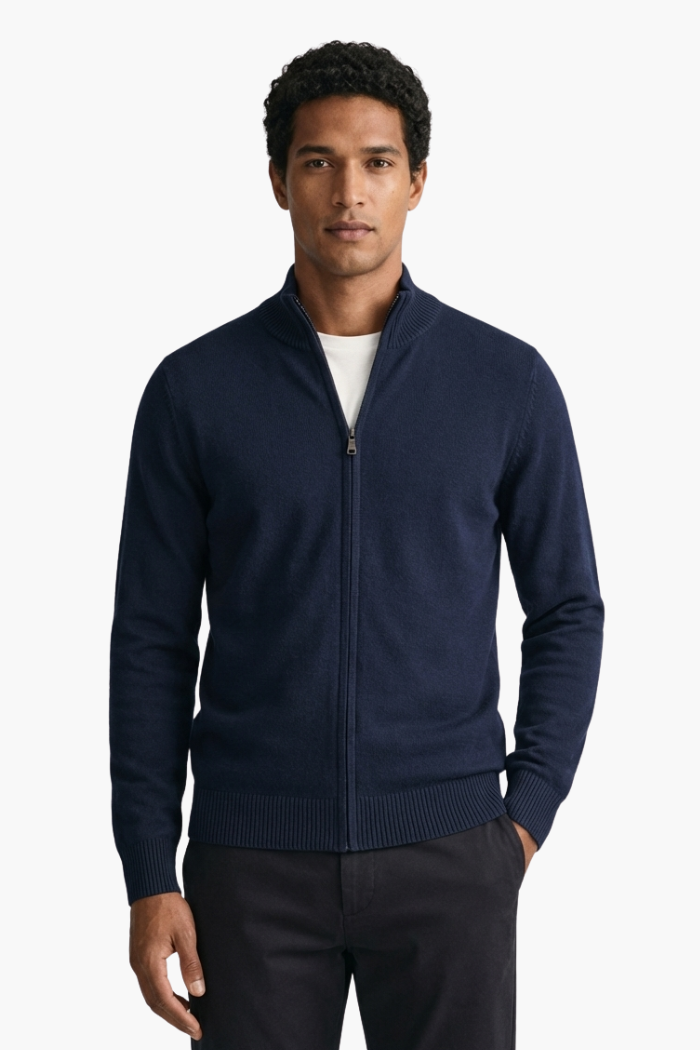 Men's Full-Zip Sweater with High Collar - Veltic