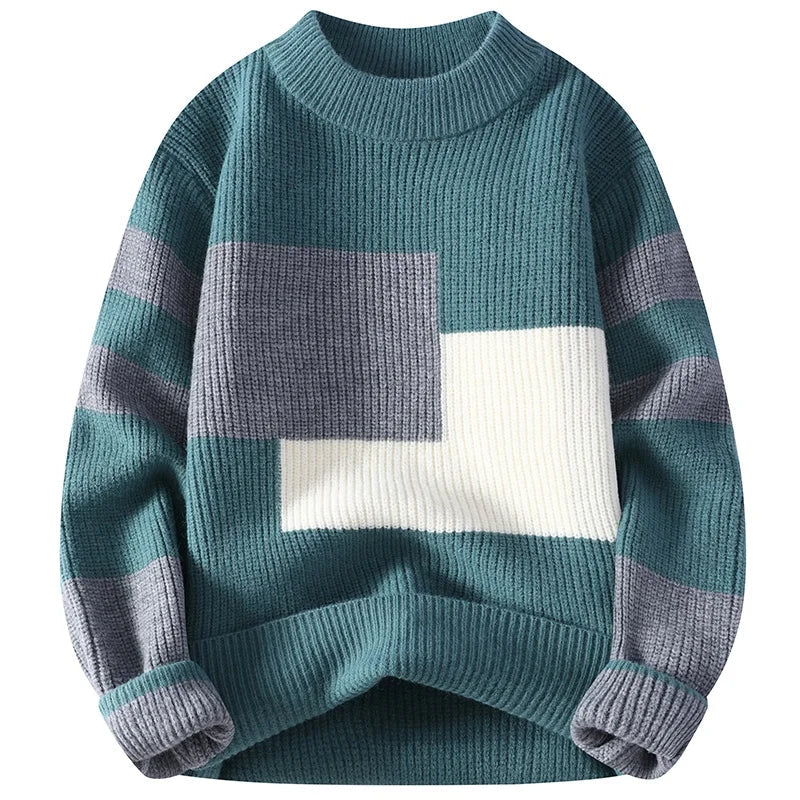 Men's Oversized Sweater with Ribbed Geometric Pattern - Veltic