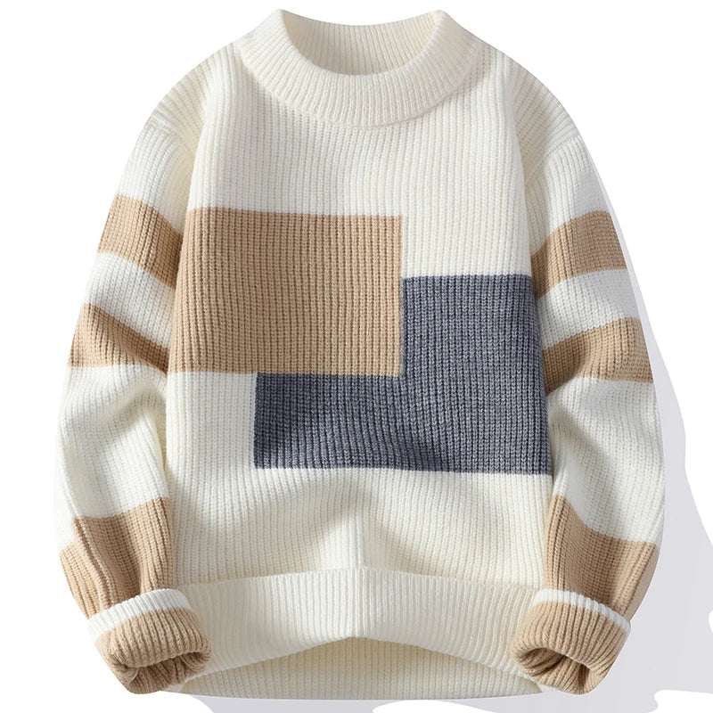 Men's Oversized Sweater with Ribbed Geometric Pattern - Veltic