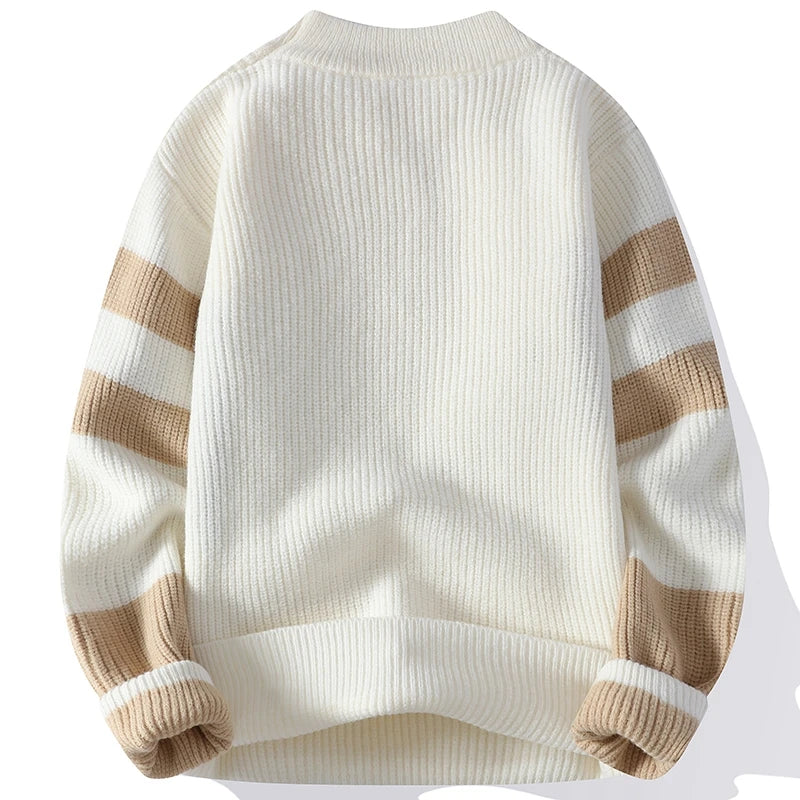 Men's Oversized Sweater with Ribbed Geometric Pattern - Veltic