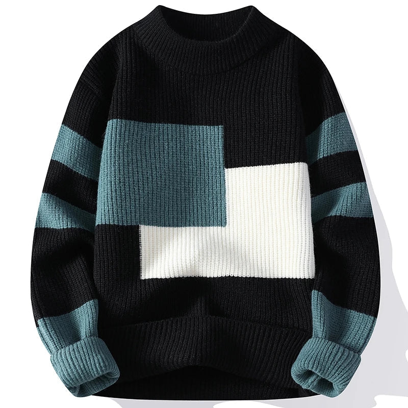 Men's Oversized Sweater with Ribbed Geometric Pattern - Veltic