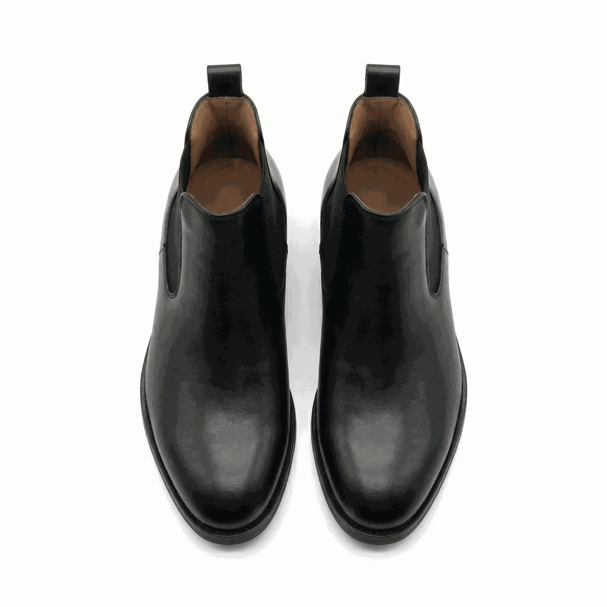 Top view of Briston Black men's Chelsea boots showing sleek black finish